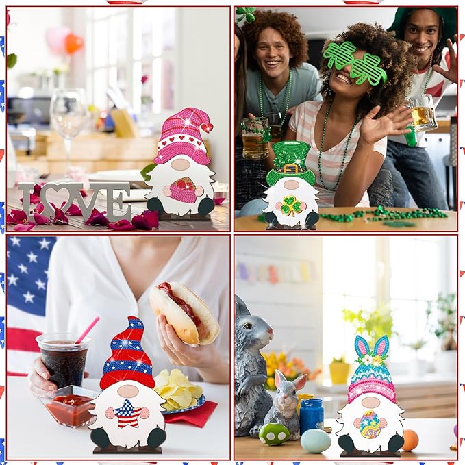 Juexica 32 Pcs Christmas Magnetic Diamond Painting Gnome Sign Art Decor Interchangeable Standing Posture DIY Seasonal Holiday Gifts Tiered Tray with Magnet Pieces for Home Office Desk(Classic)