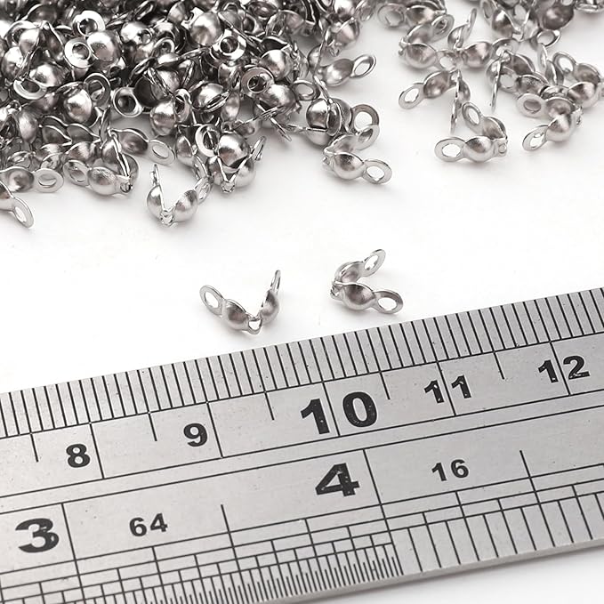 304 Stainless Steel End Caps 3.2x6.3mm 500pcs Knot Covers for Jewelry DIY Making and Repairing