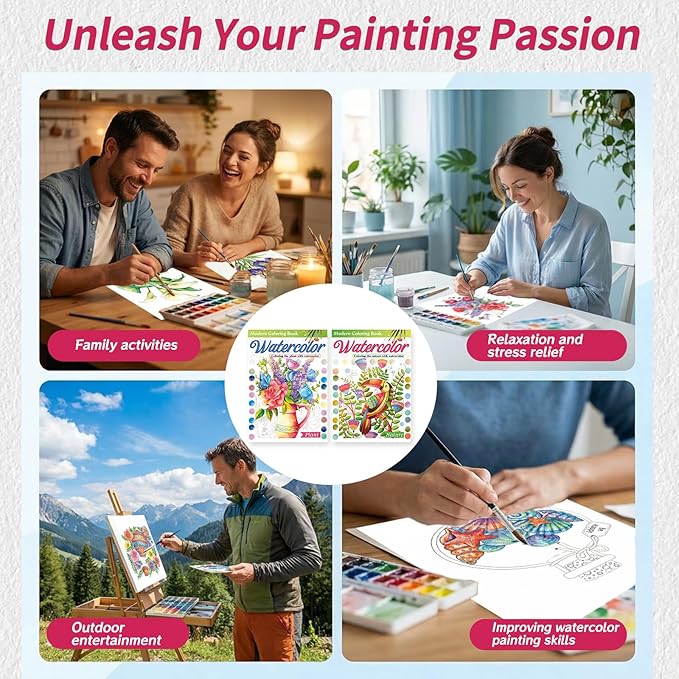 2Pcs Adults Water Coloring Book: 24 Advanced Exquisite Patterns – 100% Cotton 300gsm Paper, A4 Size – for Beginners & Professionals to Enhance & Consolidate Watercolor Techniques (Plant & Nature)