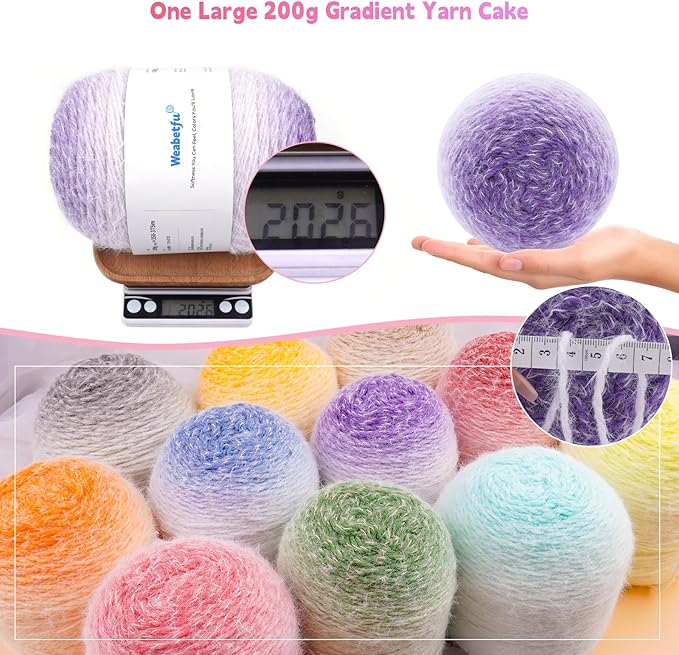 Weabetfu Gradient Cake Yarn for Crocheting & Knitting-Ombre Yarn Cake of 200g/7.05oz.-80% Acrylic,20% Nylon|Light Weight&Soft Crochet Yarns for Scarves,Blankets & Garments-15