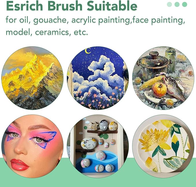 ESRICH Paint Brushes Set,6 Packs 60 Pcs Acrylic Paint Brush Set,Acrylic Oil Watercolor, Face Nail Art, Miniature Detailing,Rock Painting,Painting Artist Professional Kits(Green)