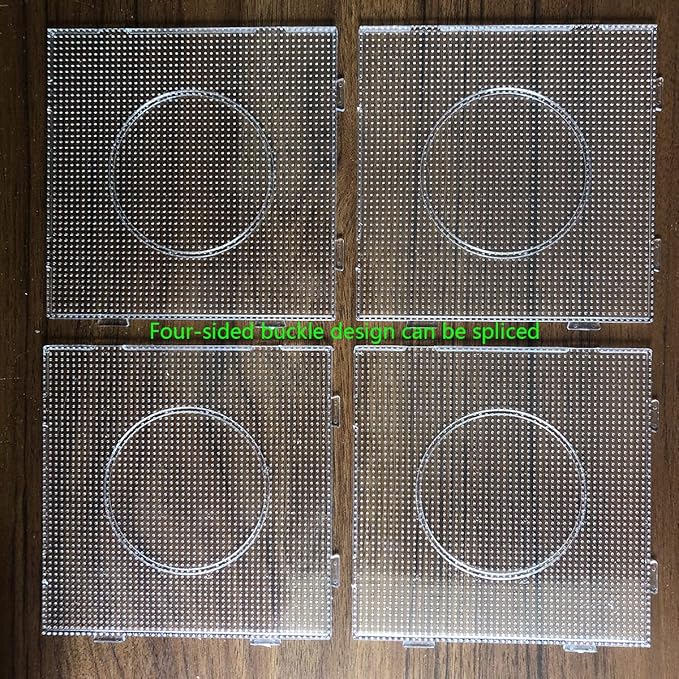 4PCS 2.6MM Fuse Beads Boards Large Square Clear Plastic Pegboards Kits Iron Beads for Aldult DIY Make Craft with 5 Ironing Paper