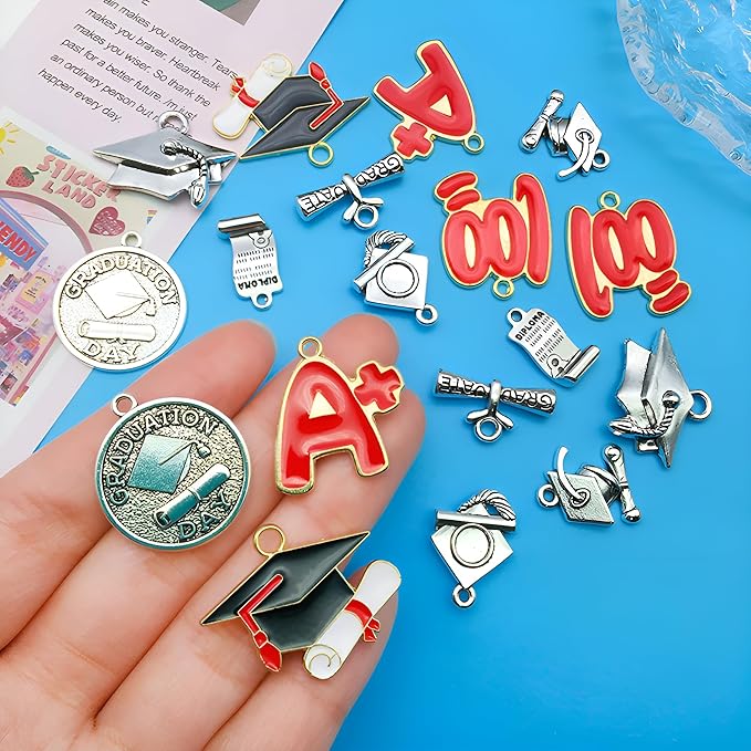 Youdiyla 36pcs Alloy enamel student graduation set series Pendant Jewelry Making DIY Keychain Earrings Pendant Various Design Charms for Jewelry Making Bracelets Necklace (SN287)