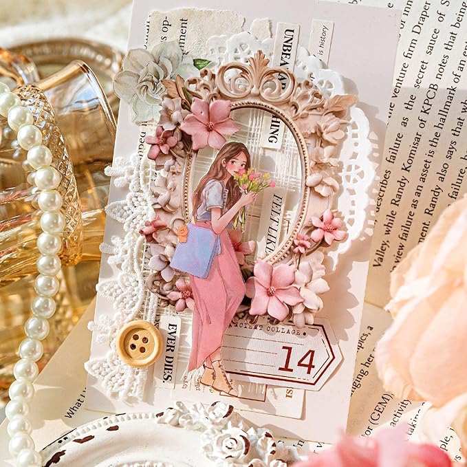60 Vintage Craft Paper Frames for Scrapbook, Flower Window Decorative Craft Paper Frame for Junk Journaling, Vintage Scrapbook Supplies Card Making kit, Frames Decorative Paper
