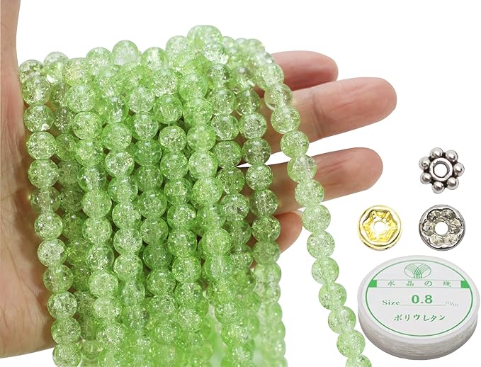450pcs Green Crackle Glass Beads Handcrafted Round Lampwork Smooth Loose Beads for Bracelet & DIY Jewelry Making 8mm
