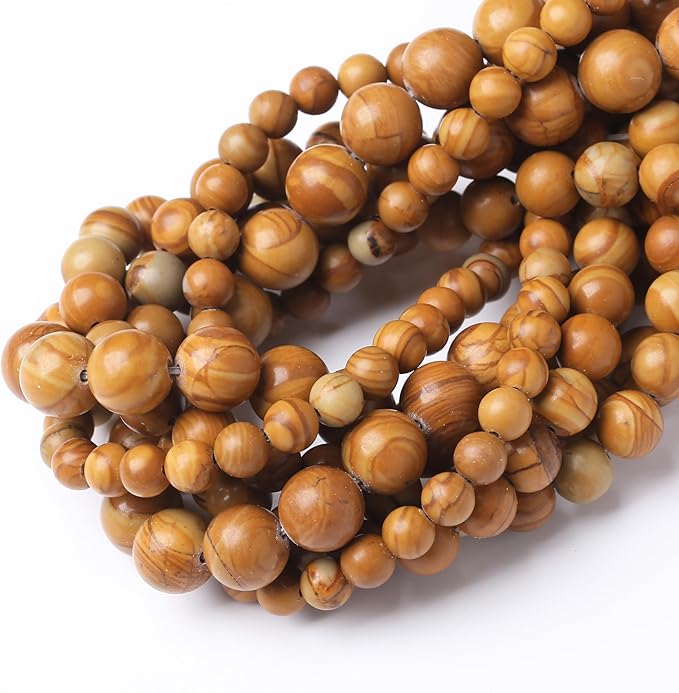 10MM 35PCS Yellow Woodgrain Stone Beads for Jewelry Making DIY Craft Gemstone Beads Kit Cosmic Crystal Pebbles for Bracelets, Necklaces