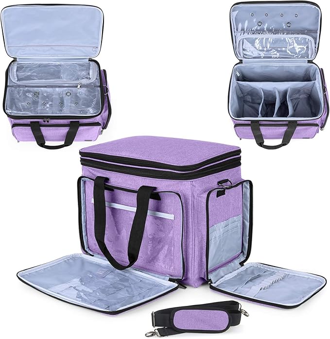 LUXJA Knitting Bag, Yarn Bag with Cover and Shoulder Strap, Yarn Tote Bag for Carrying Projects, Knitting Needles (up to 14”), Circular Needles, Crochet Hooks and Other Accessories, Lavender
