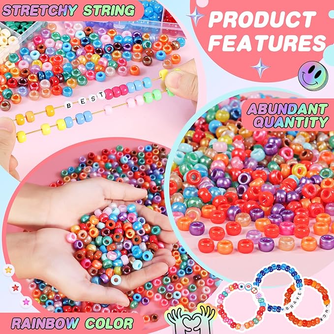 AMDBHC 4500 Pcs Pony Beads Bulk - 120 Colors Bracelet Making Kit with Alphabet Letter Beads & Charms, Friendship Bracelet Kit, Jewelry Making Supplies DIY Crafts (5 Boxes)