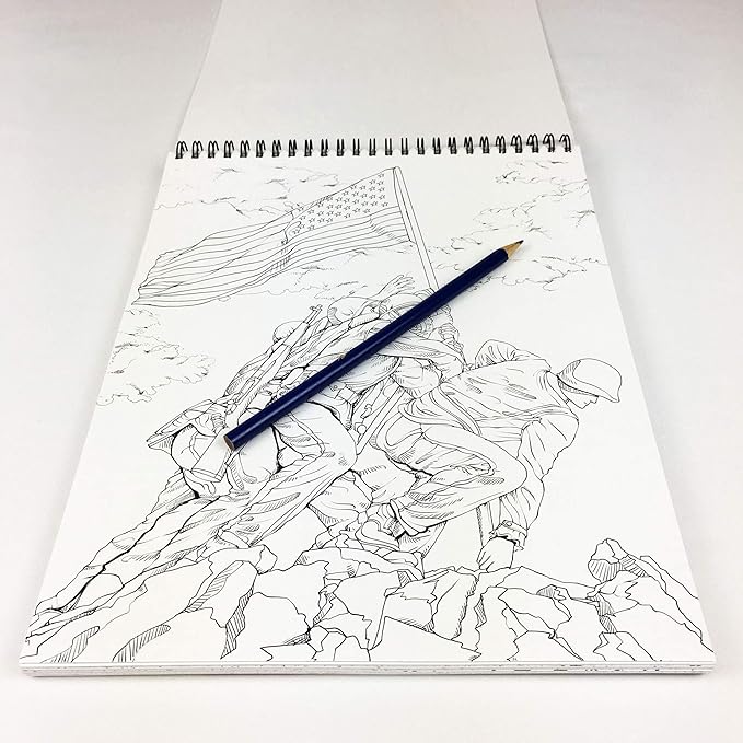 America Adult Coloring Book - 50 Hand Drawn American Designs Printed on Artist Paper, Thick Covers, Top Spiral Bound, Perforated Pages, and Blotter Page by USA Flag Co.