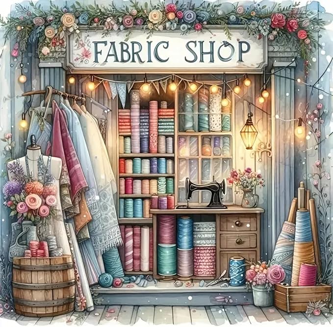 CHWGLFGG 5D Diamond Art Kits for Adults Beginners, Fabric Shop Diamond Painting Kits, DIY Full Round Drill Paint by Diamonds Dot Gem Art for Adults, Home Wall Decor 13.7X 13.7 Inch