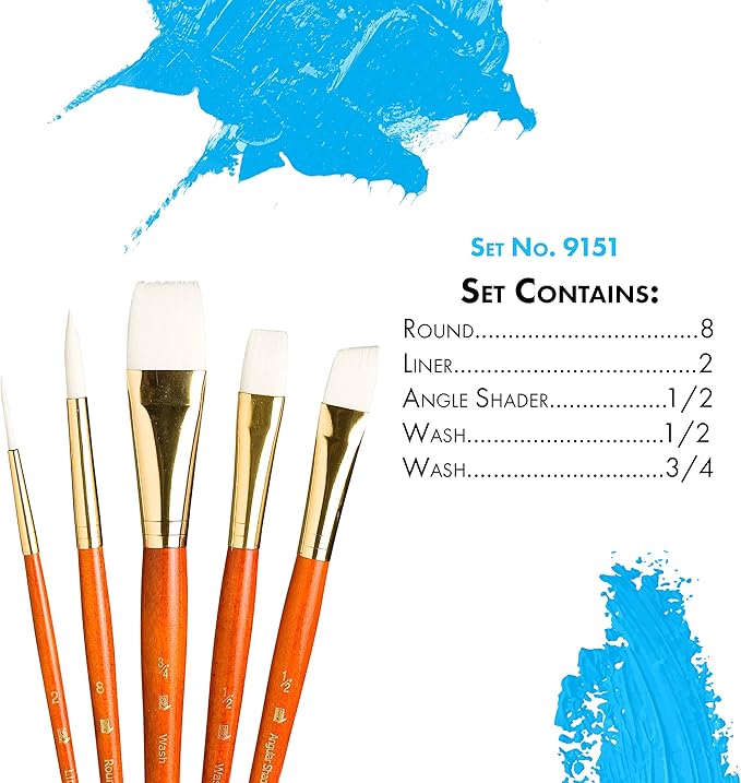 Princeton RealValue Brush Set, White Taklon, Orange Handle, 5 Piece, 1 Count