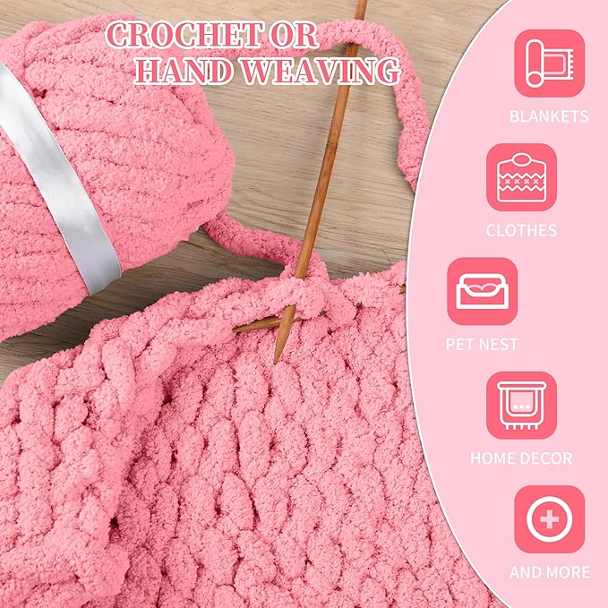 8 Packs Jumbo Chenille Chunky Yarn, 2045g (72oz) 245 Yards (224m) for Crocheting & Knitting, Handcrafts & Blanket Yarn (Pink, 8 Pack)