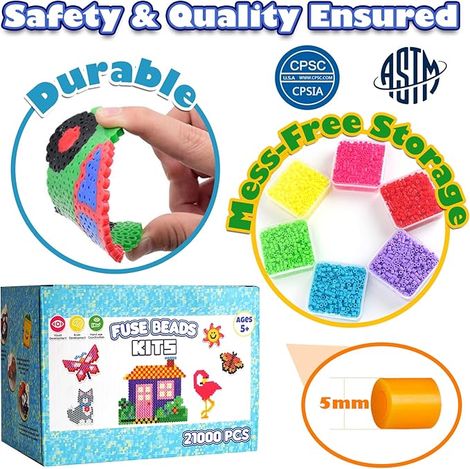 FUNZBO 21000 5mm Fuse Beads Kit - 26 Colors Individual Pack, Easter Homeschool Arts and Crafts Supplies for Kids, Toys Set, Art Decorations for Room, Toys Gifts for Girls and Boys Age 5+