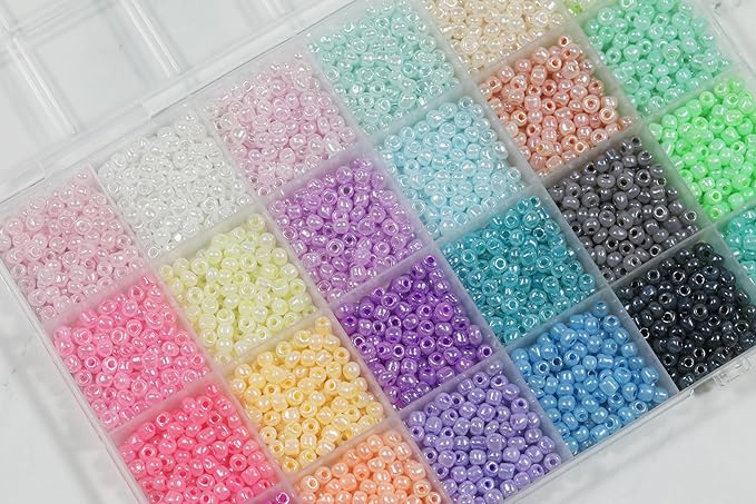 Size 4mm Glass Seed Beads 24 Ceylon Colors Total About 3600pcs, 6/0 Small Seed Beads for Jewelry Making
