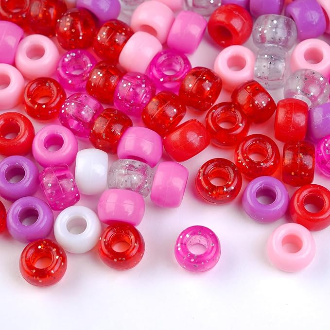 1000PCS 6x9mm Valentine's Day Red Theme Pony Beads Bulk, 15 Color Kandi Beads for Bracelets Making Kit, Hair Braids Crafts Jewelry Making Crafts Friendship Necklace Earrings DIY (Red Mixed Color)