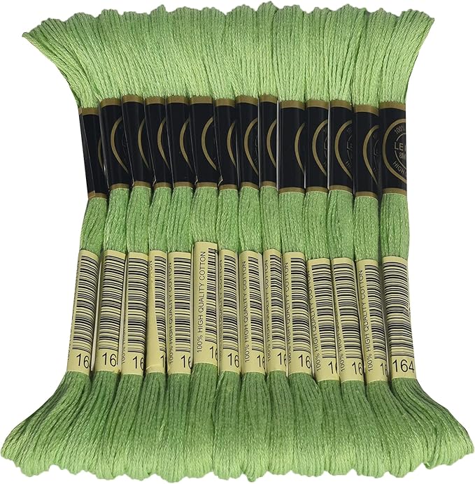 LE PAON Embroidery Floss, 14-Pack Six Strands 100% Long Staple Cotton Embroidery Thread, 8.7-Yard，Color Number：164, Light Forest Green