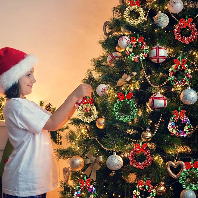 AWHETIE Christmas Crafts for Adults Kids,6 Sets Christmas Beaded Ornament Kit to Make,Jingle Bell Wreath Ornament,DIY Xmax Tree Kits Holiday Tree Decorations Party Supplies