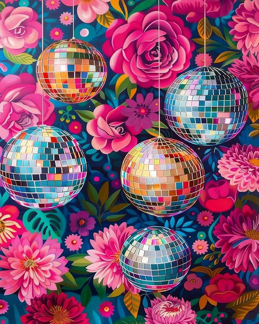 Okarina Paint by Numbers Kit for Adults Beginner Disco Ball, Adult Paint by Number Kits on Canvas, Flower DIY Acrylic Oil Painting by Numbers for Adults, Perfect for Home Wall Decor 16X20 Inch
