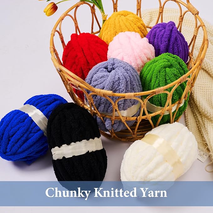 Chunky Yarn for Hand Knitting, Jumbo Chunky Yarn for Crocheting, Chunky Chenille Yarn, 8 Pack (32 yds 8.5 oz Each Skein),#7, Dark Grey