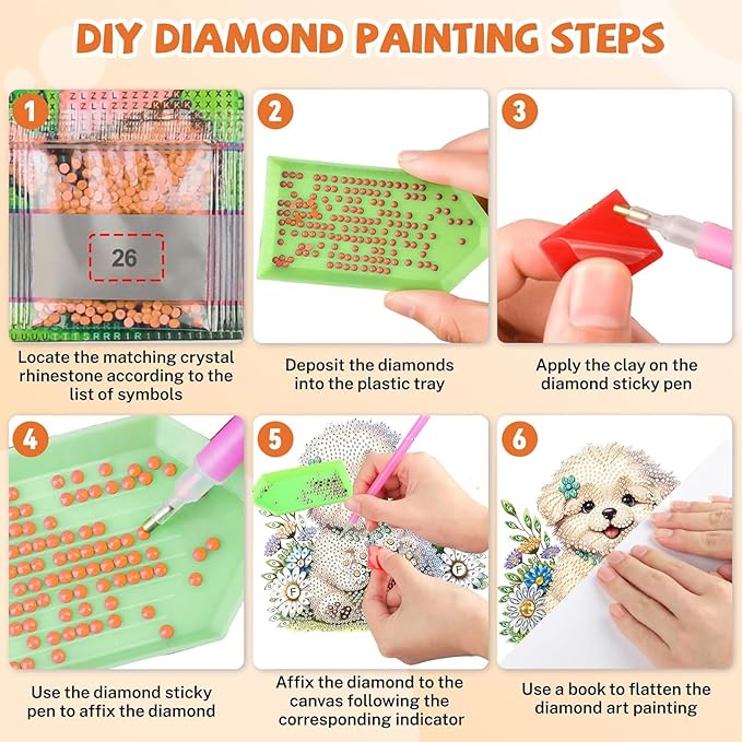 Masendp Dog and Flower Diamond Painting Double-Sided Hanging Ornament Set, DIY Irregular Shaped Rhinestone Window Decoration Set, Suitable for Home and Garden Wall Decoration Gifts