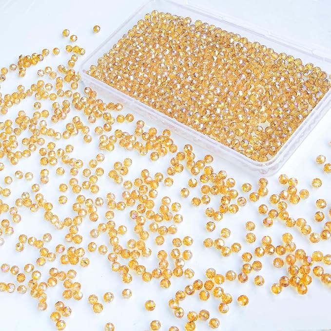 laopottbeads 1200 pcs 4mm round crystal glass beads for diy jewelry, ideal for bracelets, necklaces, pendants, and handmade craft projects(gold champagne)