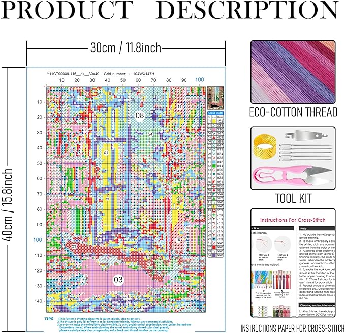 RLTXBUK Cat Cross Stitch Kits, Black Cat Book Stamped Counted Cross Stitch Kits for Adults, Book Lovers Reader Gifts for Women, Pet Lover Gifts, 11.8x15.8 Inch