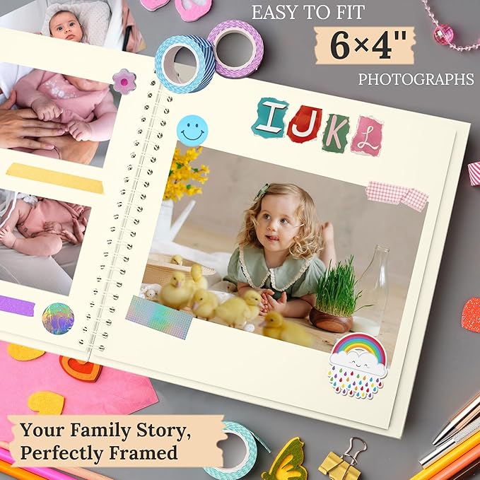 Scrapbook 7x7 Inch DIY Scrapbook Album Hardcover Kraft Paper Scrap Book Photo Albums 40 Pages Perfect for 4x6 / 5x7 Photos Memory Book for Family, Wedding