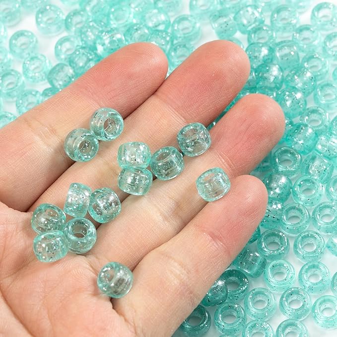 Gxueshan 1000 Pcs Acrylic Plastic Translucent Light Green Pony Beads 6x9mm Large Hole Kandi Beads Pens Hair Beads Bulk for Friendship Bracelet Necklace Jewelry Making Kit
