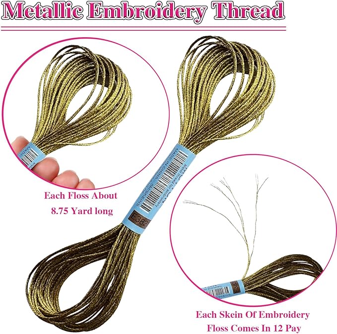 13 Skeins Embroidery Thread, 10 Colors Metallic Embroidery Floss Set, Polyester Cross-Stitch Threads for Hand Embroidery, String Art（10 Colors）