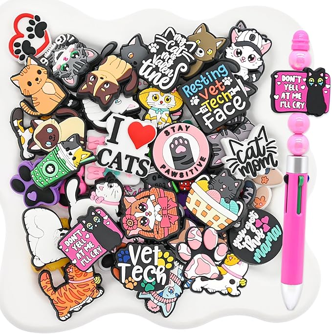 Silicone Focal Beads for Pens Cat Accessory Kit 60 Pcs Colorful Round Beads for Keychain Making Bracelet Necklace Handmade Crafts