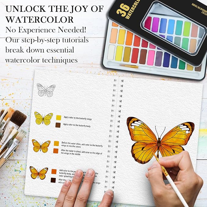 5Pcs Watercolor Workbook with 36 Paint Colors, Water Coloring Book for Adult with 60 Patterns, Beginner-Friendly Watercolor Workbooks for Beginners with 36 Paint Colors, Stress - Relieving Gift