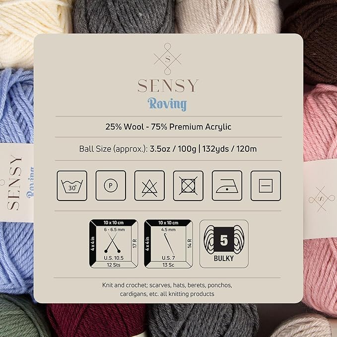 10 Skeins of Sensy Roving Yarn, 3.5 oz, 132 Yards, Gauge 5 Bulky (Mustard)