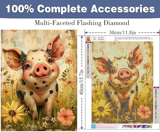 ijbnhd Pig Diamond Art Painting Kits for Adults- Full Drill Diamond Painting for Beginners, 5D Diamond Painting Pictures Gem Art Painting Kits DIY Daisy Diamond Art Kits 12X16in