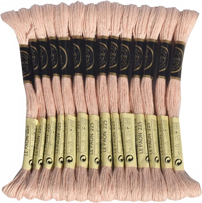 LE PAON Embroidery Floss, 14-Pack Six Strands 100% Long Staple Cotton Embroidery Thread, 8.7-Yard，Color Number：225, Ultra Light Shell Pink