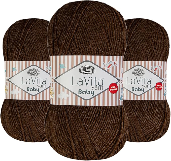 LaVita Baby Premium Anti-Pill Acrylic Yarn - 820 Yards, 3 x 3.5 oz - Warm, Airy Fiber with Silky Texture - Oeko-TEX Certified, Durable, Lightweight, Long-Lasting, Solid Pastel Colors - 3 Skeins Pack