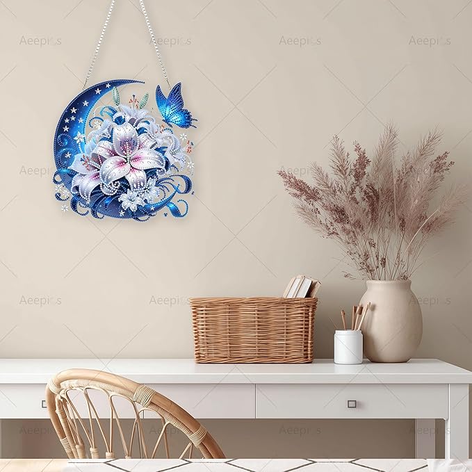 Aeepics Hanging Diamond Art Kit for Adult, DIY Diamonds Painting Pendant Ornament Kit, Acrylic Diamond Art Painting Board Kit (Butterfly)
