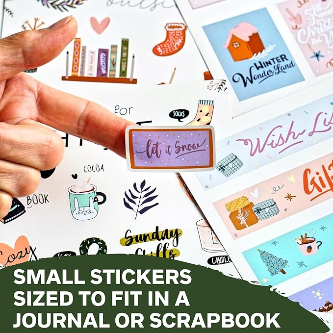 Merry Christmas Stickers - 14 Sheets of Seasonal Winter, Hygge and Holiday Planner for Journaling, Scrapbooking, Greeting Cards, Crafts, Gift Wrap - Aesthetic for Kids and Adults