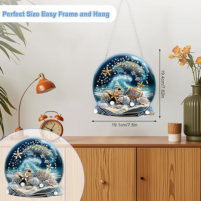 TOSTOG Ocean View Crystal Ball Diamond Art Pendant Kit for Adult, Diamond Painting Hanging Kit for Beginners, 5D DIY Crafts Gem Art, Waterproof Full Accessories for Home Decor Idea 20 * 20 cm/8 * 8 in