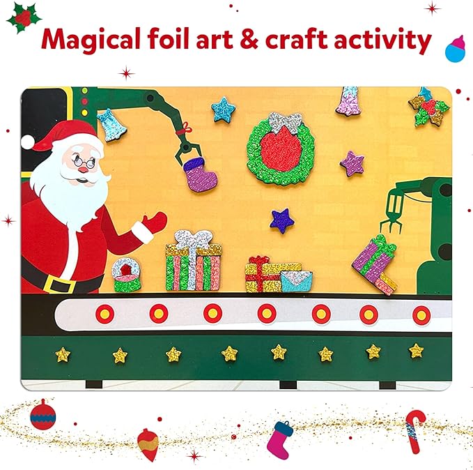 skillmatics foil fun - holiday magic, no mess art for kids, christmas craft kits & supplies, diy creative activity, travel toys, gifts for boys & girls ages 4, 5, 6, 7, 8, 9