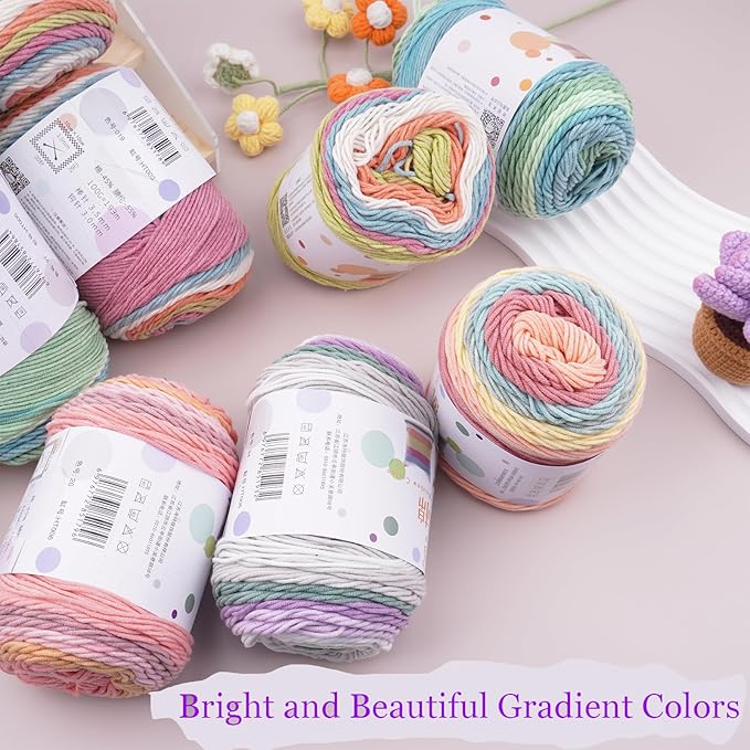 Ombre Cake Yarn for Crocheting 4PCS Gradient Yarn Cake-4x100g 45% Cotton 55% Acrylic Rainbow Cotton Yarn for Knitting,Shawls,Blankets,Scarves,Garments(Rainbow)