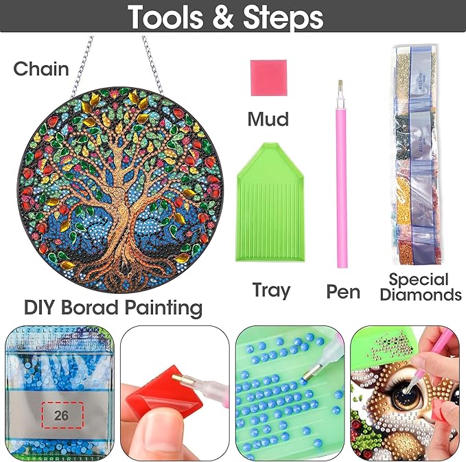 SKRYUIE Tree Hanging Diamond Art Kits for Adults Pendant Suncatcher, Special Shaped Crystal DIY Pearl Diamond Painting Kit, Gift for Mother Spring Summer Window Wreath Decor 7.64 x 7.64 Inch A16