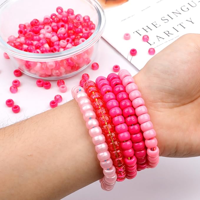 gmma pink red glitter pony beads for bracelet colourful plastic beads for jewelry making valentine's day beads for friendship bracelets 6x9mm beads for diy bracelet necklace party decoration supplies