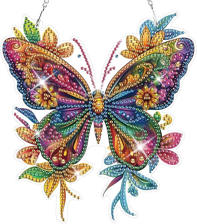 HEIBAGO Butterfly Hanging Diamond Art Kits for Adults, Special Shaped Crystal Diamond Painting Ornament Kit, DIY Double-Sided Pattern Window Pendant Gem Art Kit for Home Wall Decor 8.3x8.3inch