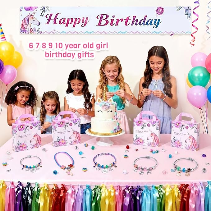 COO&KOO Girls Charm Bracelet Making Kit: Girls Toys Age 6-8, Gifts for 6 7 8 9 10 Year Old Girl Birthday Gift, Unicorn Jewelry Making Kit Crafts for Girl 8-12, Arts and Crafts for Kids Ages 8-12
