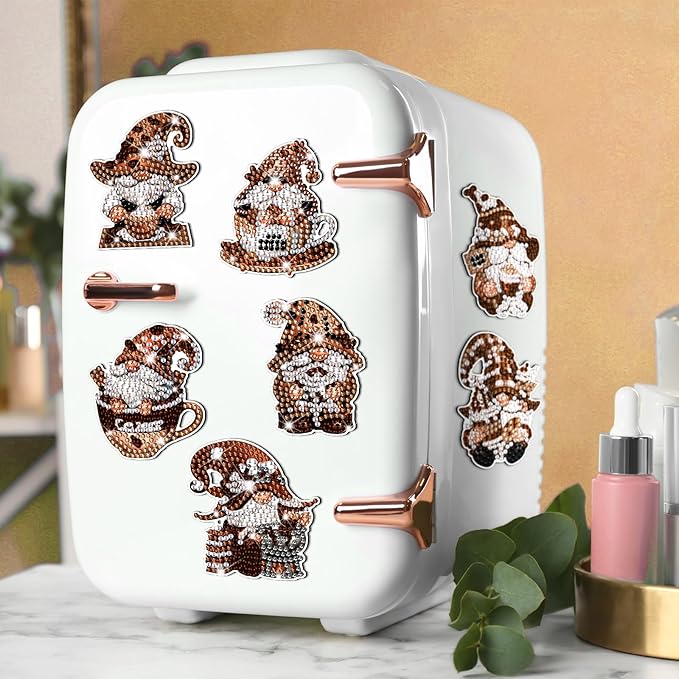 Frienda 12 Pcs Diamond Art Magnets Coffee Gnome Refrigerator Diamond Painting Magnets Easy Kits Interchangeable for Adults Beginners DIY Home Decors Gifts Craft