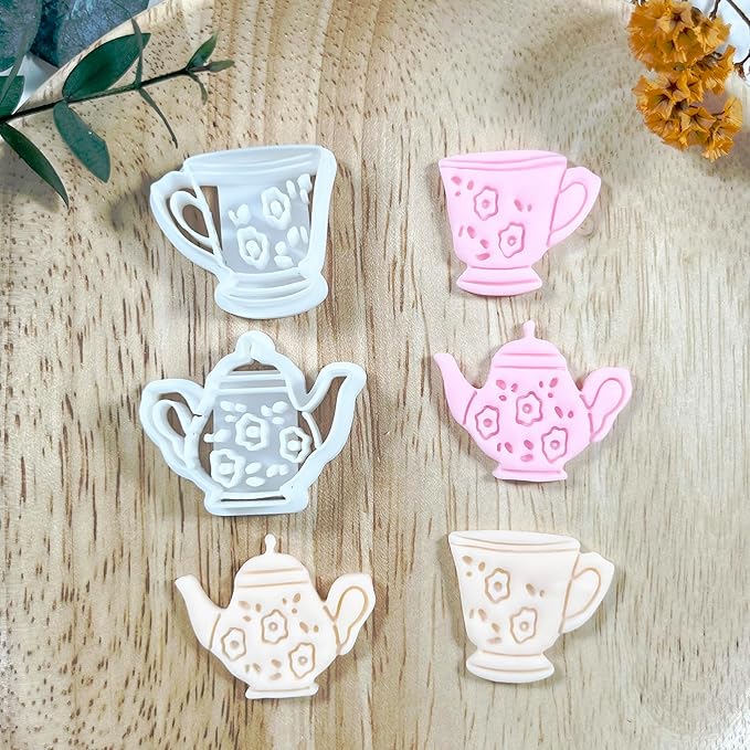 Xaekicr Vintage Tea Set Polymer Clay Cutters – 2 PCS Teapot and Teacup Clay Earring Cutters Set, Clay Tools for Polymer Clay Molds and Jewelry Making DIY
