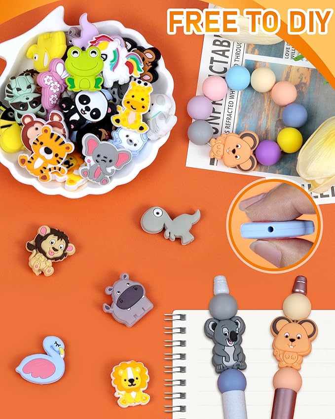 33PCS FIVEIZERO Focal Beads – Bulk Animal Charms for DIY Pens, Keychains, Bracelets, Necklaces, Lanyards, Beaded Pens, Crafting, and Creative Supplies