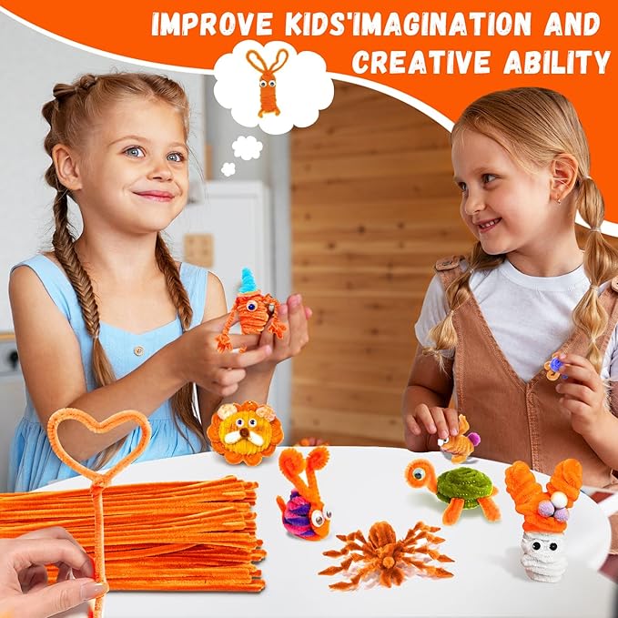 Orange Pipe Cleaners Crafts,Art Supplies,200pcs Chenille Stem,Solid Color Pipe Cleaners Set for DIY Art Creative Crafts and Decorations,Limpia Pipas,Craft Supplies,Christmas/Halloween Gifts