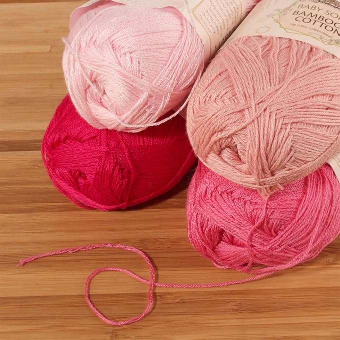 JubileeYarn Baby Soft Bamboo Cotton Yarn - 50g/Skein - Shades of Pink - 4 Skeins