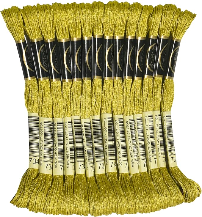LE PAON Embroidery Floss, 14-Pack Six Strands 100% Long Staple Cotton Embroidery Thread, 8.7-Yard，Color Number：734,Light Olive Green